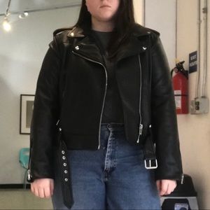 Faux Leather Motto Jacket